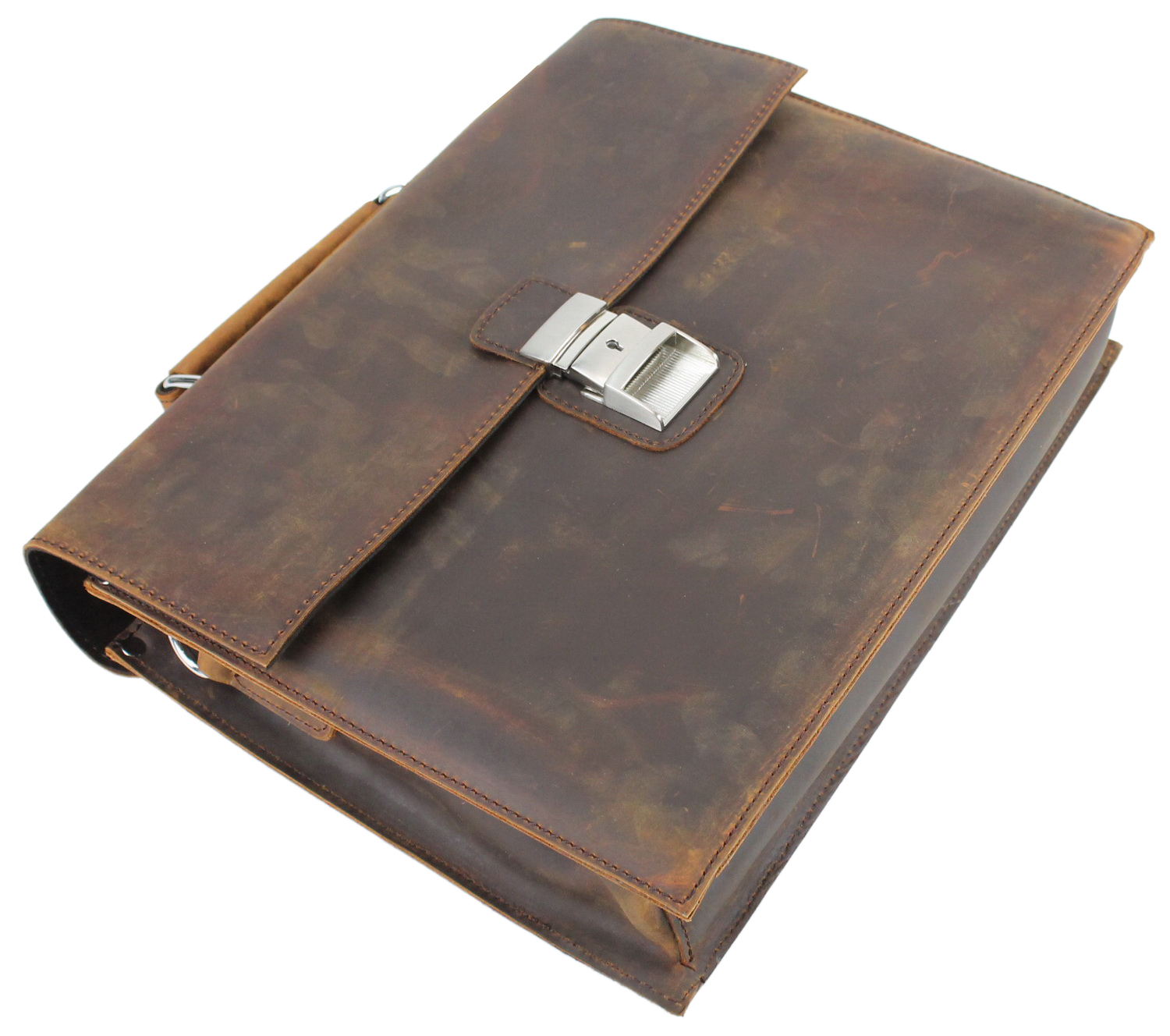 Vagarant Traveler 15" Slim Full Grain Leather Briefcase Laptop Bag w/Latch Lock LB25.BRN