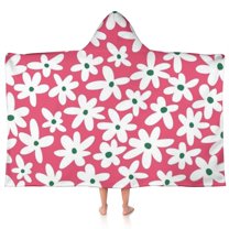 Red Daisy Flower Green Centers Pattern Hooded Bath Towel，50"x30" for Ages 3 To 12 Kids, Quick Dry Lightweight Soft Microfiber Hood Beach Towel Cover Up for Kids