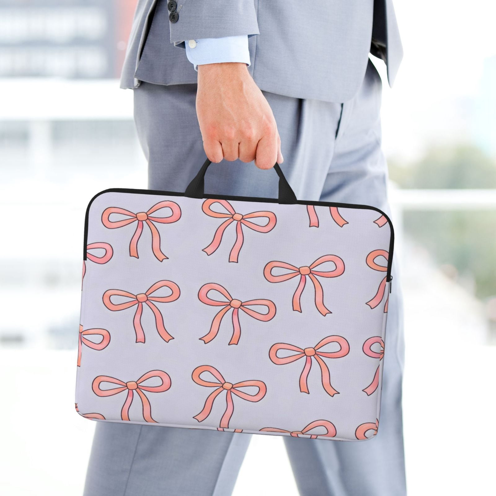 Laptop Sleeve Bag For Women Men 14inch Waterproof Durable Protective Computer Carrying Cover Handle Laptop Case Bag Pink Bow (3)
