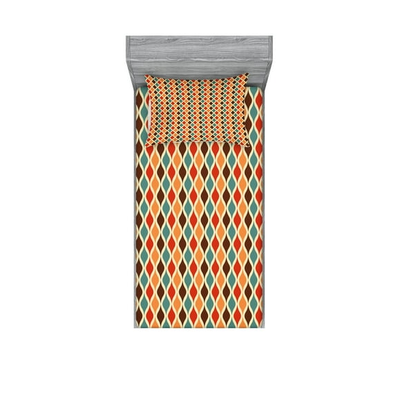 Ambesonne Retro Fitted Sheet & Pillow Sham Set, Funky Different Forms, Twinxl, Multicolor