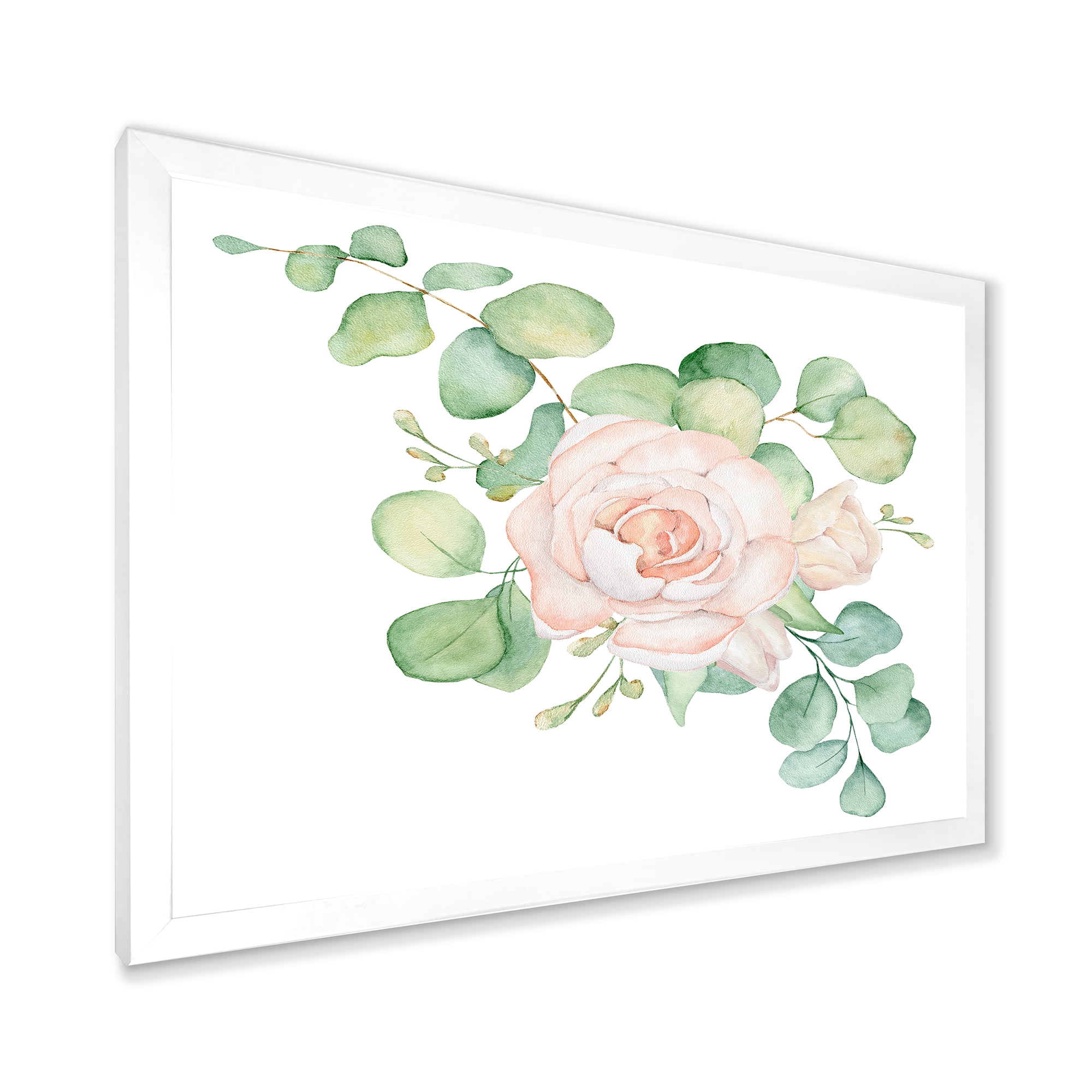 Designart 'Bouquet of Pink Roses Flowers and Eucalyptus Leaves' Traditional Framed Art Print
