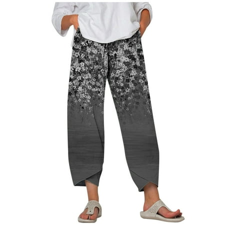 

gvdentm Scrub Pants For Women Women s Pull-On Style All Around Elastic Waist Polyester Cropped Missy Pants Casual