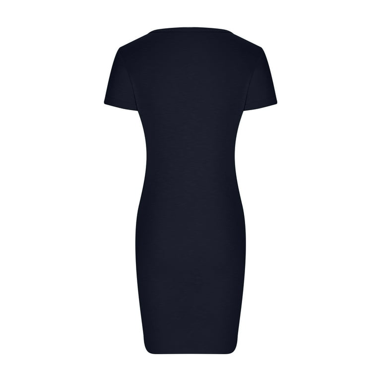 Quyuon Women Bodycon Mini Dress Summer Round Neck Short Sleeve T-Shirt Tunic Dress Work Office Business Pencil Dresses Asymmetrical Evening Cocktail