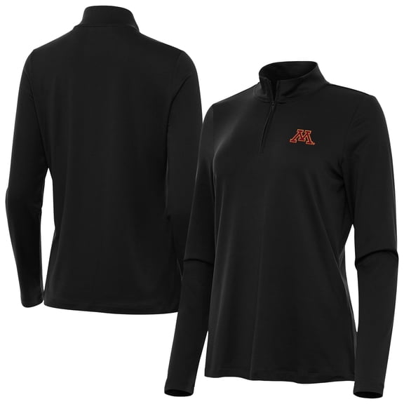 Women's Antigua Black Minnesota Golden Gophers Reprocess Quarter-Zip Top