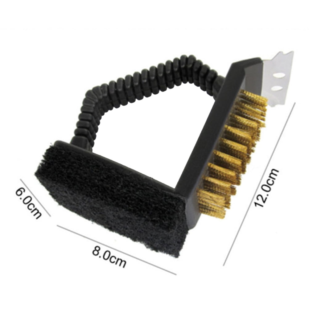 CRILSTYLEO Barbecue Accessories, Black Cleaning Tools, Stainless Steel Scraper, Brass Bristles, 3Pcs