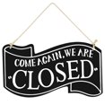 thumbnail image 1 of Wooden Open and Closed Two Sided Sign with Rope for Hanging Vintage Business Sign (Black), 1 of 5