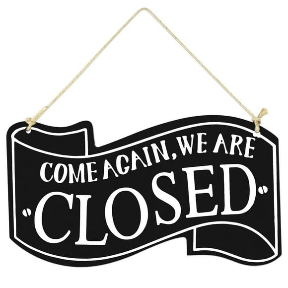 Wooden Open and Closed Two Sided Sign with Rope for Hanging Vintage Business Sign (Black)