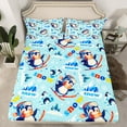 thumbnail image 2 of Homewish Kawaii Winter Penguin Twin Sheet Sets, Blue Snow Mountain Twin Fitted Sheet, Cartoon Antarctic Animal Flat Sheet, Ultra Soft Bedroom Decor, 3pcs, 2 of 7