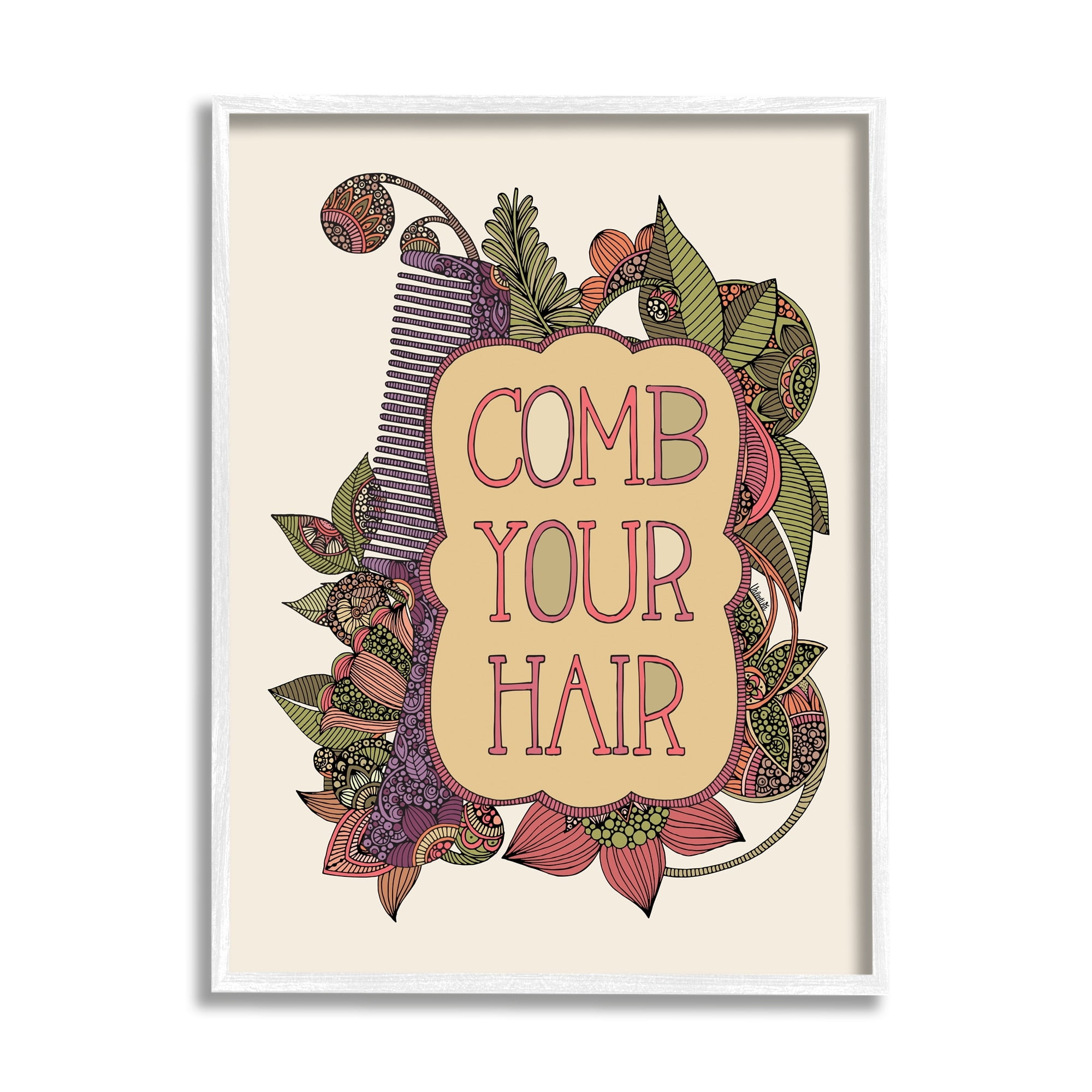Stupell Industries Comb Your Hair Detailed Botanical Fractal Shapes Graphic Art White Framed Art Print Wall Art, Design by Valentina Harper