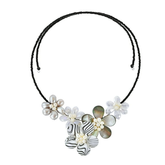Charming Zebra Pattern Mother of Pearl Floral Choker Wrap Necklace