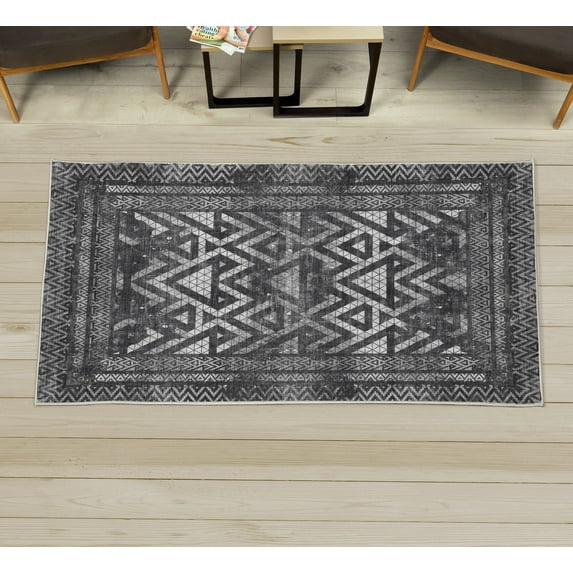 Modern Decorative Rug, Abstract Outer Space Inspired Colorful Ombre Galactic Tones Geometric Mesh, Quality Carpet for Bedroom Dorm and Living Room, 6 Sizes, Dark Grey Coconut, by Ambesonne