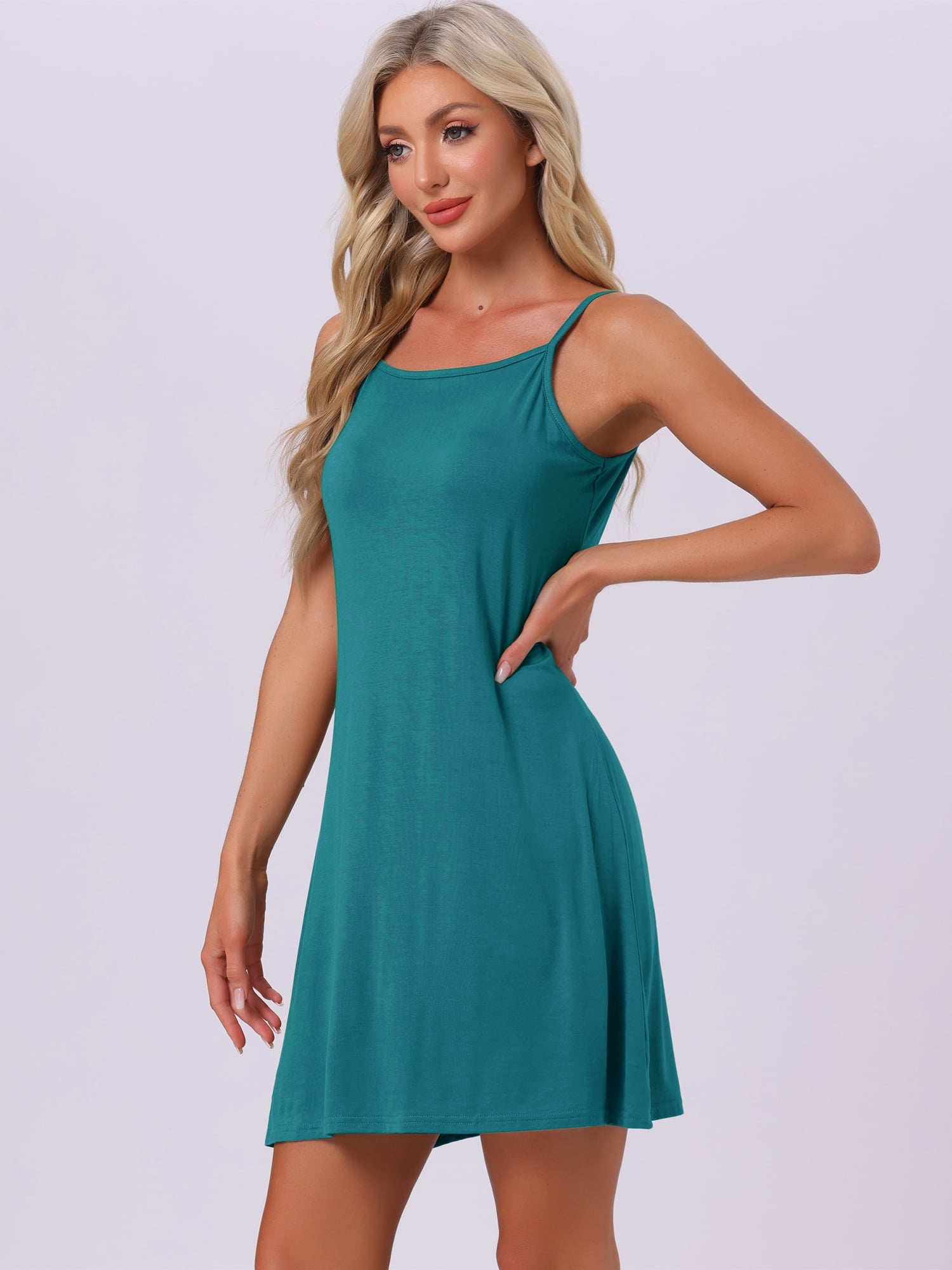 DARING DIVA Women's Modal Soft Square Neck Spaghetti Strap Dress Sleepwear S Blue Green