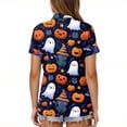 thumbnail image 5 of IYYVV Halloween Polo Shirts for Women Hawaiian Golf Shirts Short Sleeve Funny Ghost Pumpkin Printed Athletic Sport Golf Tops Dark Blue 3XL, 5 of 5