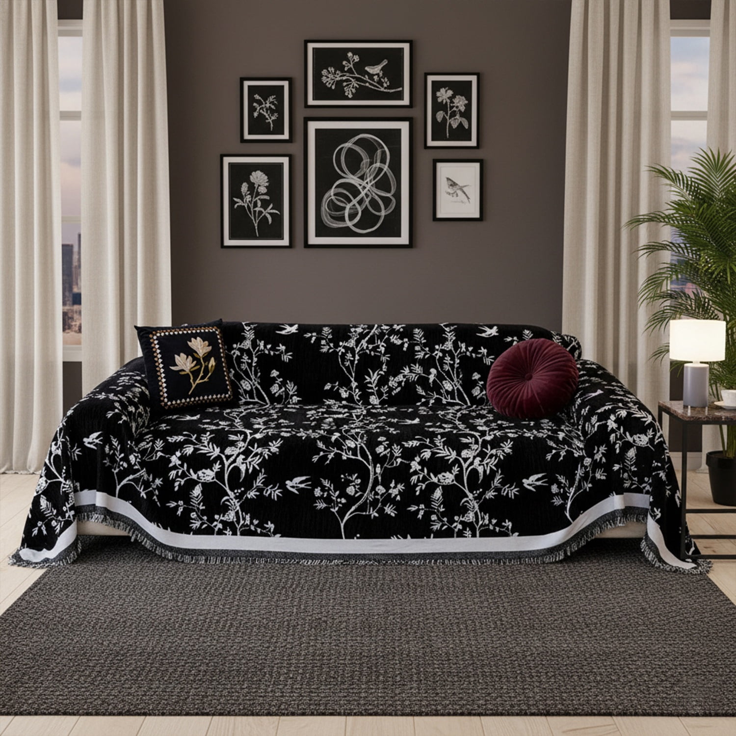 NAYOROOM Vintage Black Couch Cover,Chenille Sofa Cover Slipcover Sofa Towel Furniture Cover（71"x 150"）