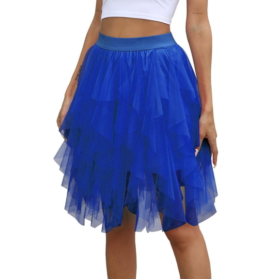 Tulle Skirts for Women Fairy Skirt Tutu A-Line Mesh Layered Skirts Midi Length High Elastic Waist Long Skirt White Tulle Skirt