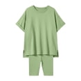 thumbnail image 4 of Yuncity Toddler Girls Outfits Summer Crew Neck Short Sleeve Casual Two Piece Loose Shirt And Cycling Shorts Cozy Sets Size 7-8 Years Green, 4 of 4