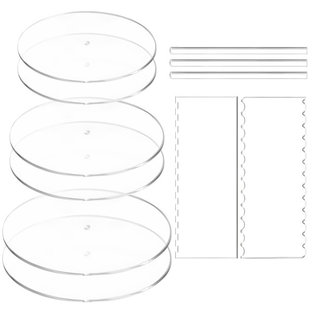 Juego de 11 barras de espátula de discos acrílicos para tartas, suministros completos para decoración de tartas, 6 discos para tartas, 2 raspadores de glaseado, 3 tacos centrales para fiestas de bodas