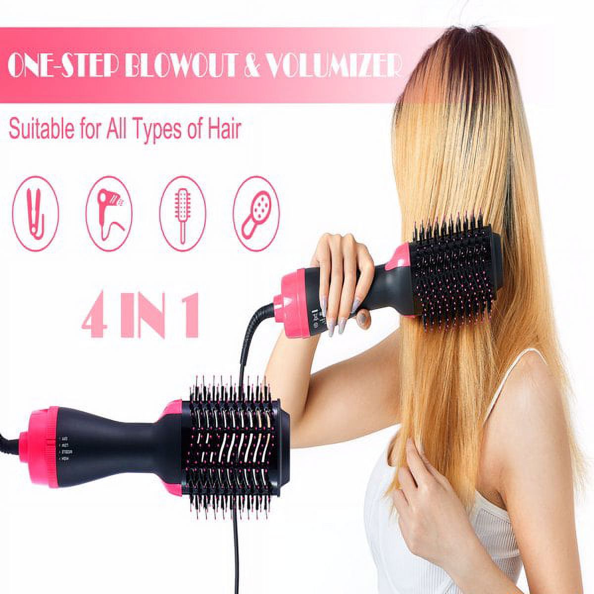 Hair Dryer Brush Blow Dryer Brush in One, Upgraded 4 in 1 Hair Dryer and Styler Volumizer with Negative Ion Anti-frizz Ceramic Titanium Barrel Hot Air Brush Hair Straightener Brush
