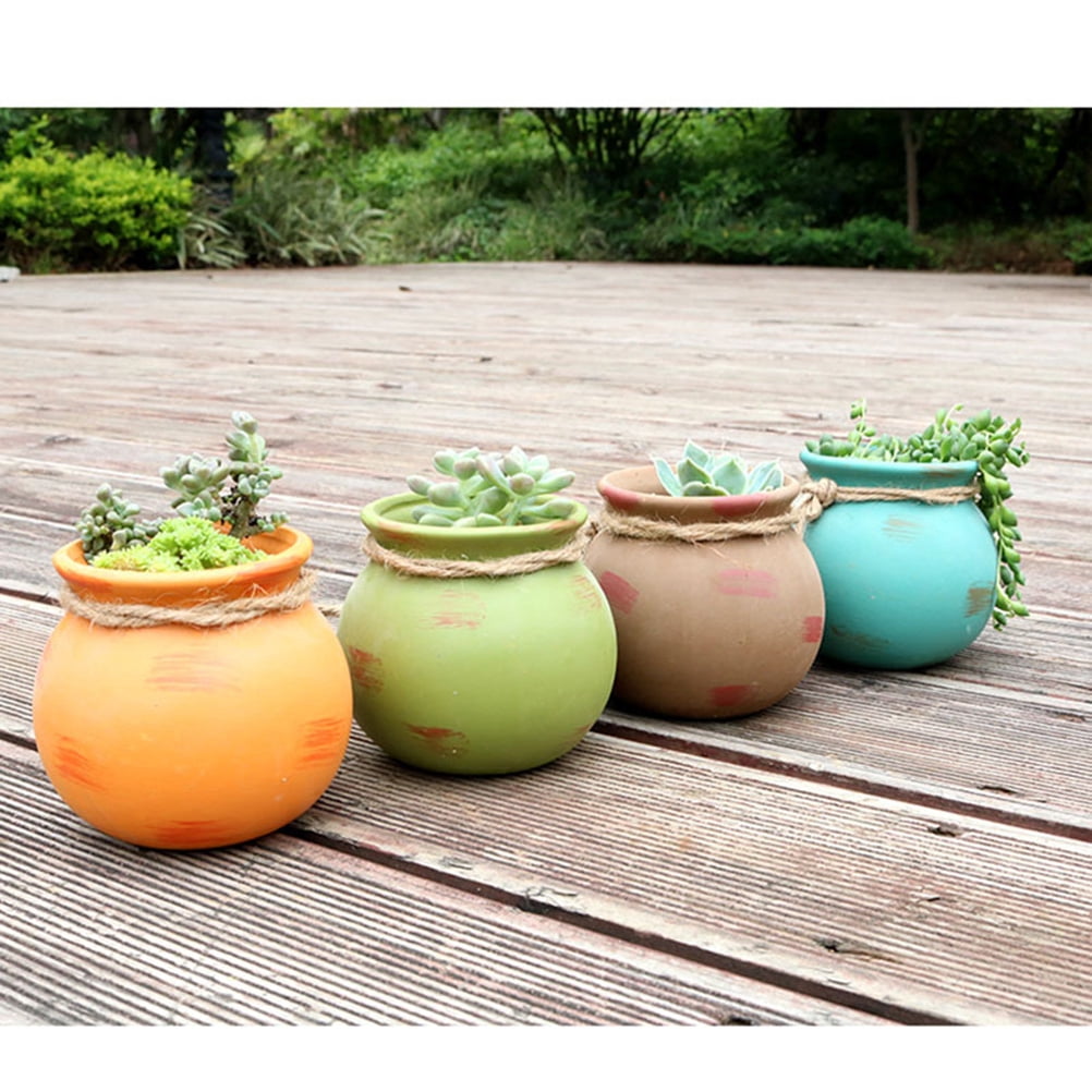 MLINS Ceramic Hanging Planters with Rope for Wall Ceiling Mount 4pcs Multicolor Ceramic Pots with