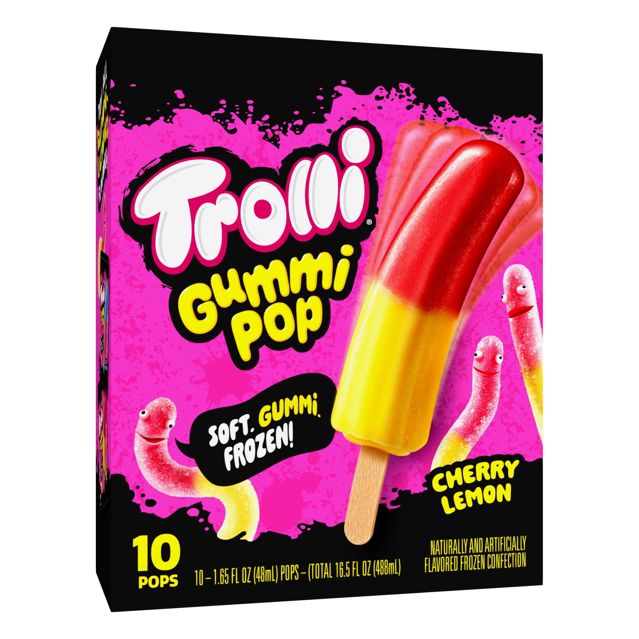 Trolli Frozen Gummi Ice Pops Chewy Sour Gummy Candy Frozen Dessert Snacks, Cherry Lemon, 10 Count