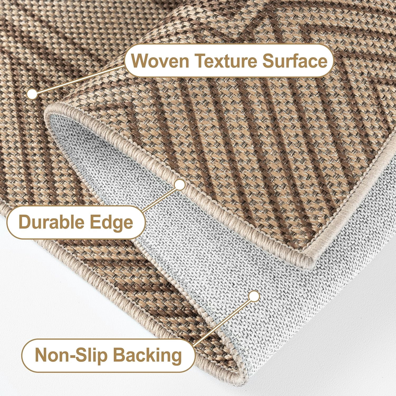 ORGOWEL Easy Jute Door Mat 3*5ft Washable Geometry Line Doormat Non-Slip Absorbent Indoor Outdoor Mat Stain Resistant Low Profile Floor Mat for Entryway Bedroom Patio,Brown