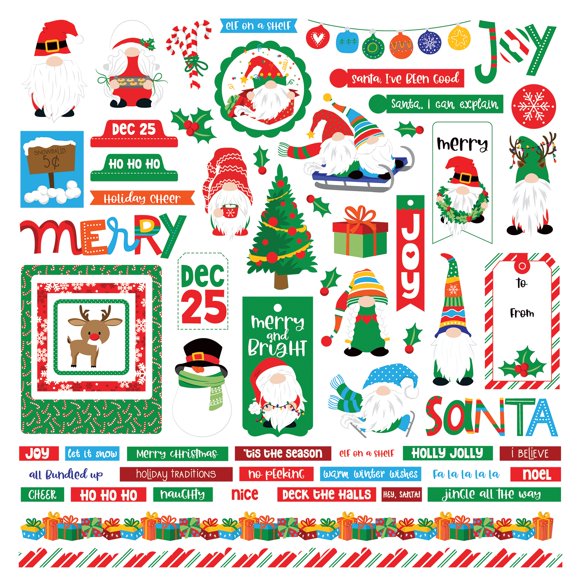 Gnome For Christmas Stickers 12"X12"-Elements