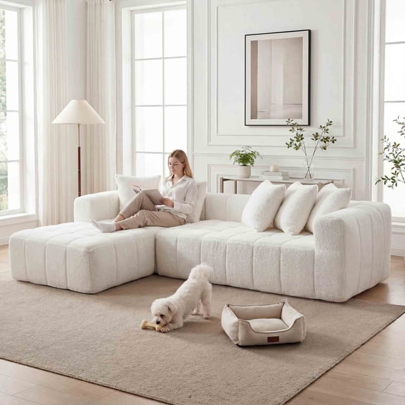 107.9"Cloud Modular Sectional Sofa Couch with L-Shape Chaise,Modern Minimalist Upholstered Couches for Living Room Bedroom,Deep Seat Corner Couch,No Assembly Required