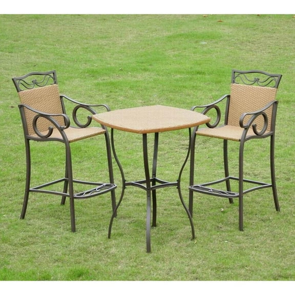 International Caravan Set of 3 Valencia Resin Wicker/Steel Bar Height Bistro Group