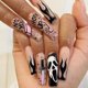 thumbnail image 1 of 24 uñas postizas de ballet acrílicas largas para Halloween, uñas postizas de ballet para mujeres, pegamento de Halloween en las uñas con diseños (cara de fantasma y llama), 1 of 5