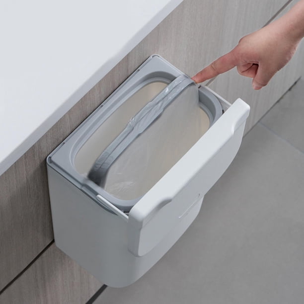 Cubo de basura para debajo del fregadero, dos métodos de instalación colgante, cubo de basura de cocina portátil para armario, puerta, mostra, baño Poste gris 9L Soledad Cubo de basura de cocina