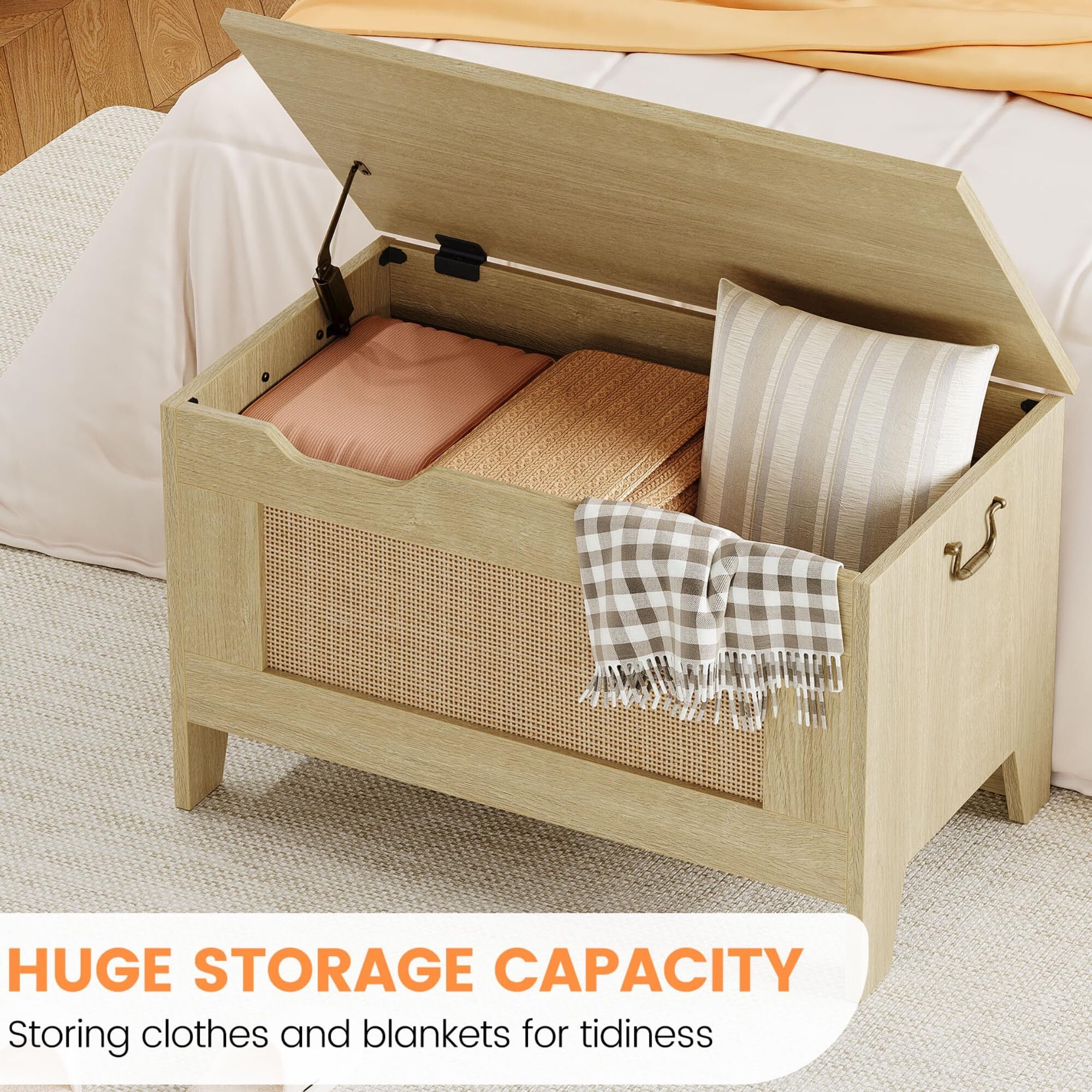 Storage Bench with Safety Hinge, Wood Large Toy Box, Storage Trunk for Entryway, Living Room, Bedroom