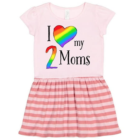 

Inktastic I Love my Two Moms- Pride Rainbow Heart Gift Toddler Girl Dress