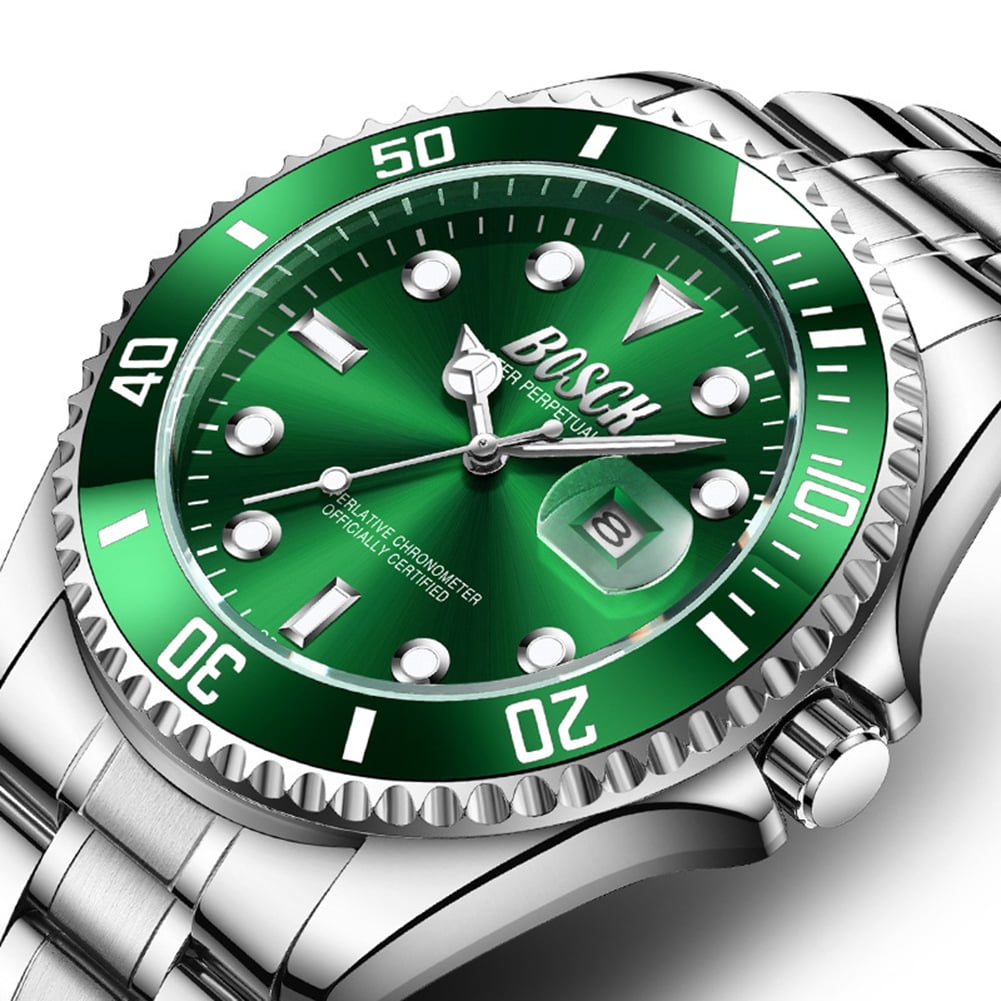 BOSCK Men's 42mm Stainless Steel Classic Luxury Analog Wristwatch, Green Watch for Men