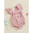 thumbnail image 4 of Toddler Baby Girl First Birthday Romper 6 12 18 24 Months 2T 3T Letter Bow Embroidery Ruffled Flying Sleeve Infant Jumpsuit for Summer, 4 of 9