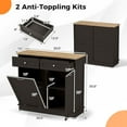 thumbnail image 3 of Tilt Out Trash Cabinet, Laundry Cabinet with 2 Drawers & Adjustable Shelf, Rubber Wood Counter Top, Recycle Bins for Dining Room, Kitchen (Brown), 3 of 16