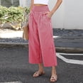 thumbnail image 5 of Women's Gingham Plaid Wide Leg Palazzo Pants Elastic High Waist Cropped Lounge Trousers with Side Pockets for Casual Daily Wear Hot Pink XL, 5 of 7