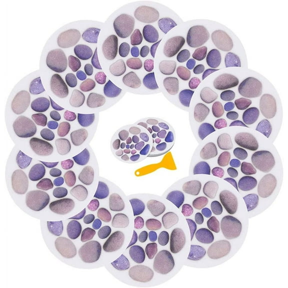 10 Pcs 5.91" x 5.91" Large Bright Non-Slip Adhesive Waterproof Pebble Stickers for Bathtub Tub Shower Room Floor Stairs Ceramic Tile Anti-Skid Appliques with Scraper,Anti-Slip Deacls