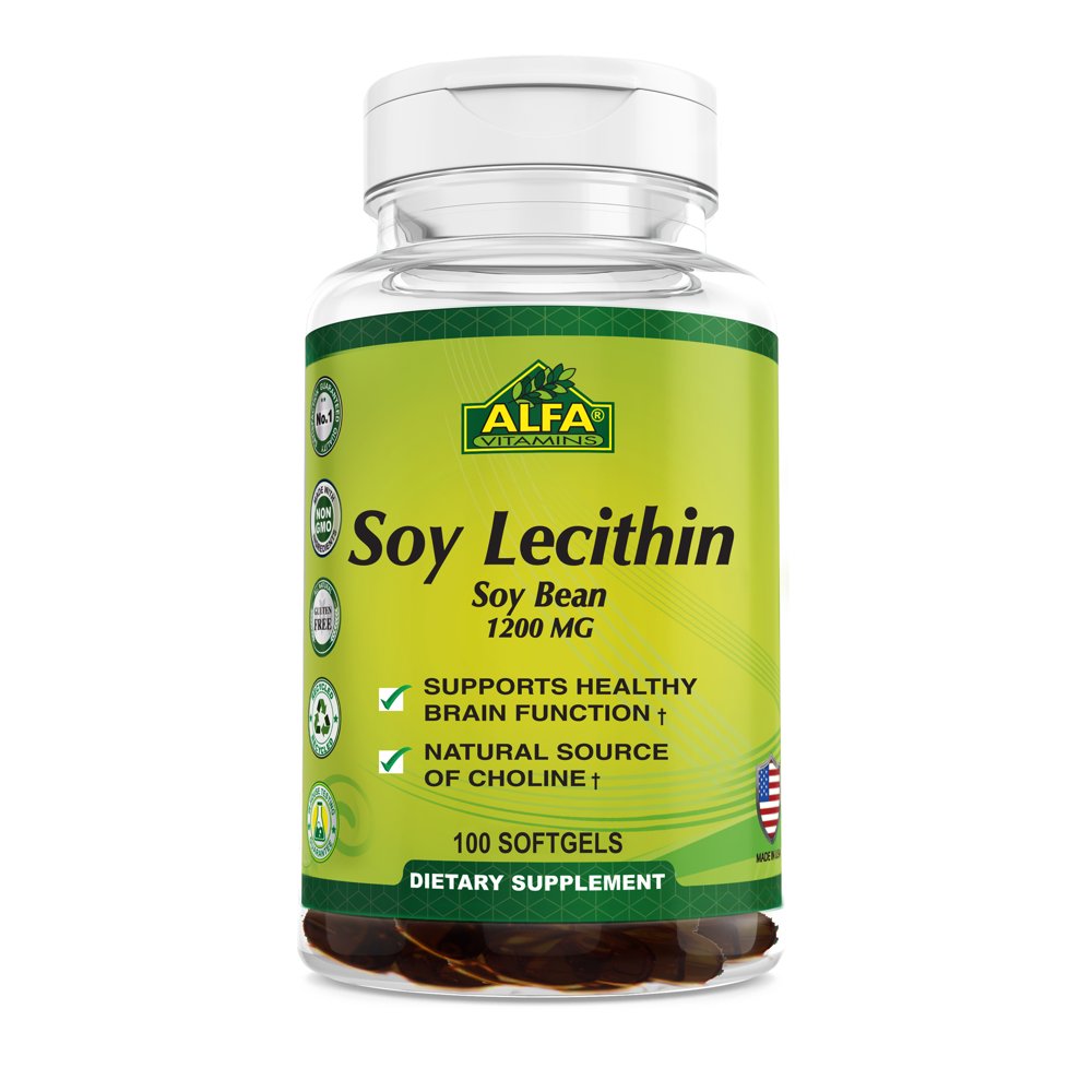 Alfa Vitamins Soy Lecithin 1200 mg Natural Soy Bean, Promotes Liver