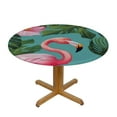 thumbnail image 3 of JEUXUS Palm Leaf Flamingo Animals Round Fitted Table cover with Elastic Edge Spring Summer Table Cover Waterproof Wipeable Table Cloth Linen for Indoor Outdoor Camping, 3 of 7