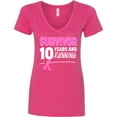 thumbnail image 3 of Inktastic Breast Cancer Survivor 10 Years and Running with Pink Ribbon Women's V-Neck T-Shirt, 3 of 5