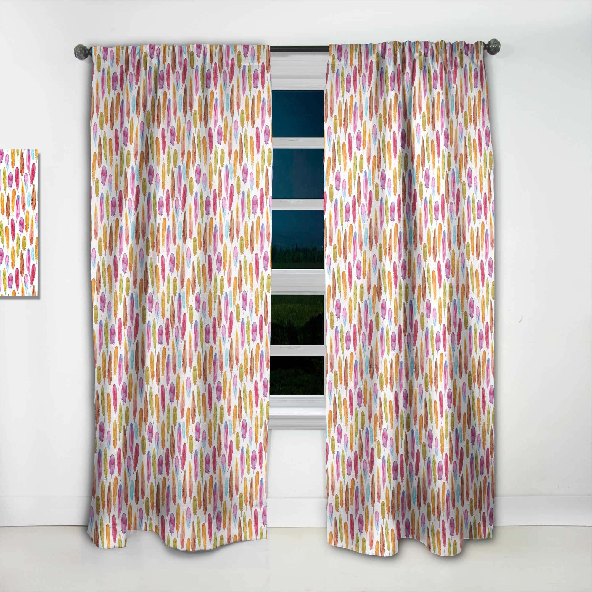Designart 'Colorful Feathers With Pattern' Southwestern Pink Sheer Curtain Panel