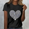 thumbnail image 2 of Valentines Shirt for Women Short Sleeve Crewneck Heart Graphic Print Pullover Top Black-2 2XL, 2 of 5