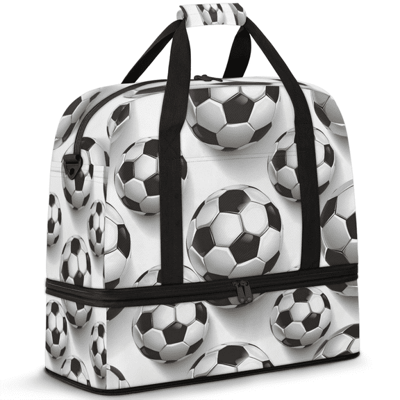 Herdesigns Soccer Foldable Travel Duffel Bag for Women Men, Gym Tote Bags with Shoe Compartment, Waterproof Carry On Weekend Overnight Bag