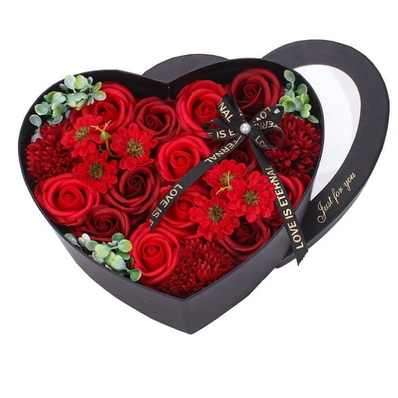 Artificial Flower Forever in Heart Shape Box, Red Rose Real Like Floral Thoughtful Gift for Mom Women Wife Girlfriend on Birthday, Anniversary, Valentine's Day, Mother's Day, Rose Soap Flower