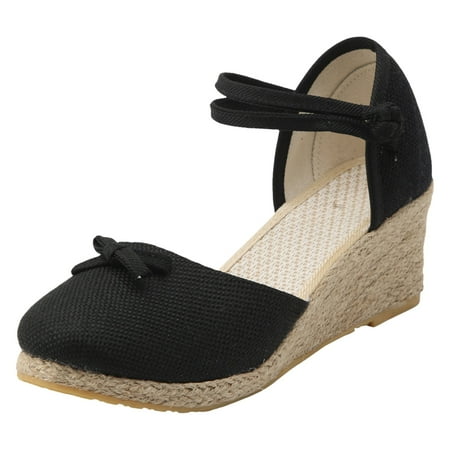 

Ediodpoh Wedge Sandals for Women Versatile and Fashionable Breathable Buckle Straw Sandals Summer Travel High Heeled Sandals for Women Summer Sandals Black 7.5(39)