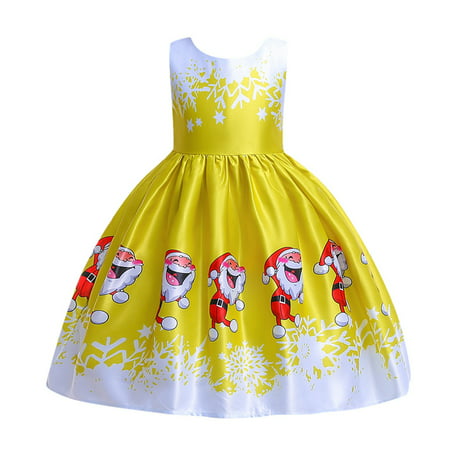 

EHTMSAK Infant Baby Toddler Child Children Kids Dresses for Girls Christmas Sundress Sleeveless Summer Dress Yellow 3Y-9Y 110