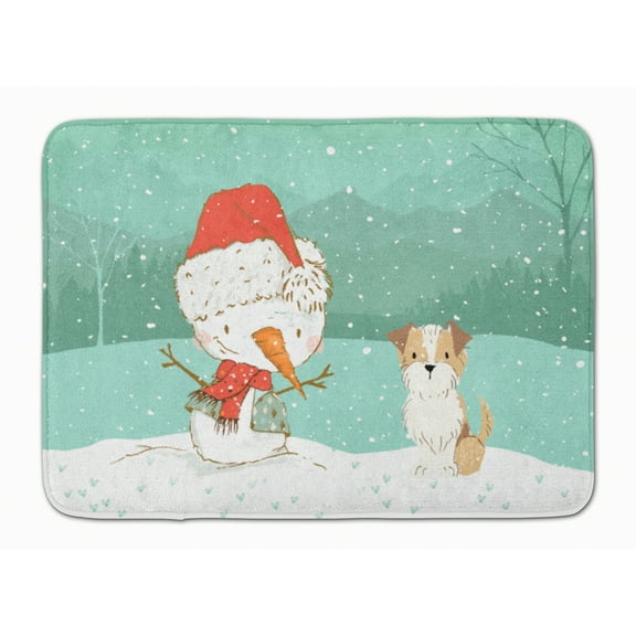 Brown and White Terrier Snowman Christmas Machine Washable Memory Foam Mat