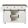 thumbnail image 4 of White Farmhouse Kitchen Island with Power Outlet & Sliding Barn Doors - 53.7” Rolling Kitchen Cart for Kitchen & Dining Storage, Drop Leaf Design, 4 of 45