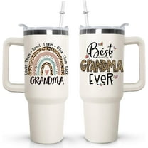 40 oz Grandma Tumbler with handle Lid and Straw, Best Grandma Ever Vacuum Insulated Travel Coffee Mug CupTumbler, Mothers Day Gifts for Grandmothe