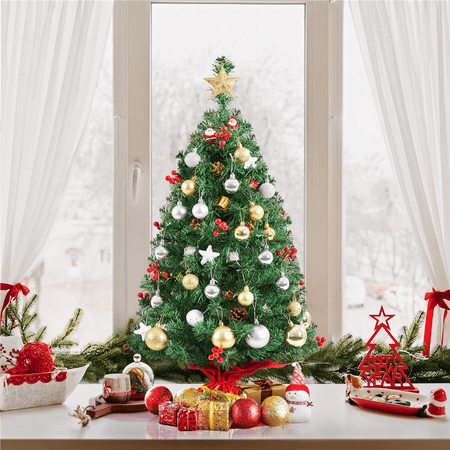 Topeakmart 3ft Prelit Tabletop Christmas Tree with 50 LED Warm Toned Lights Red Berries, Green